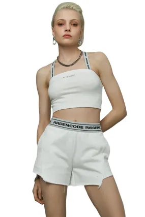 White Fringed Logo Shorts