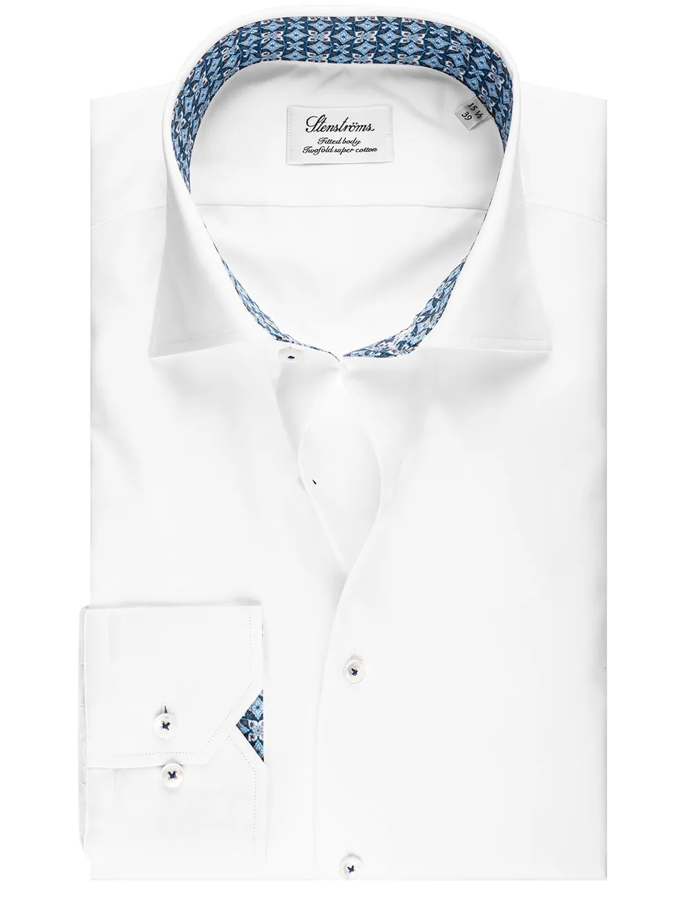 White Plain With Contrast Inlay Fitted Shirt