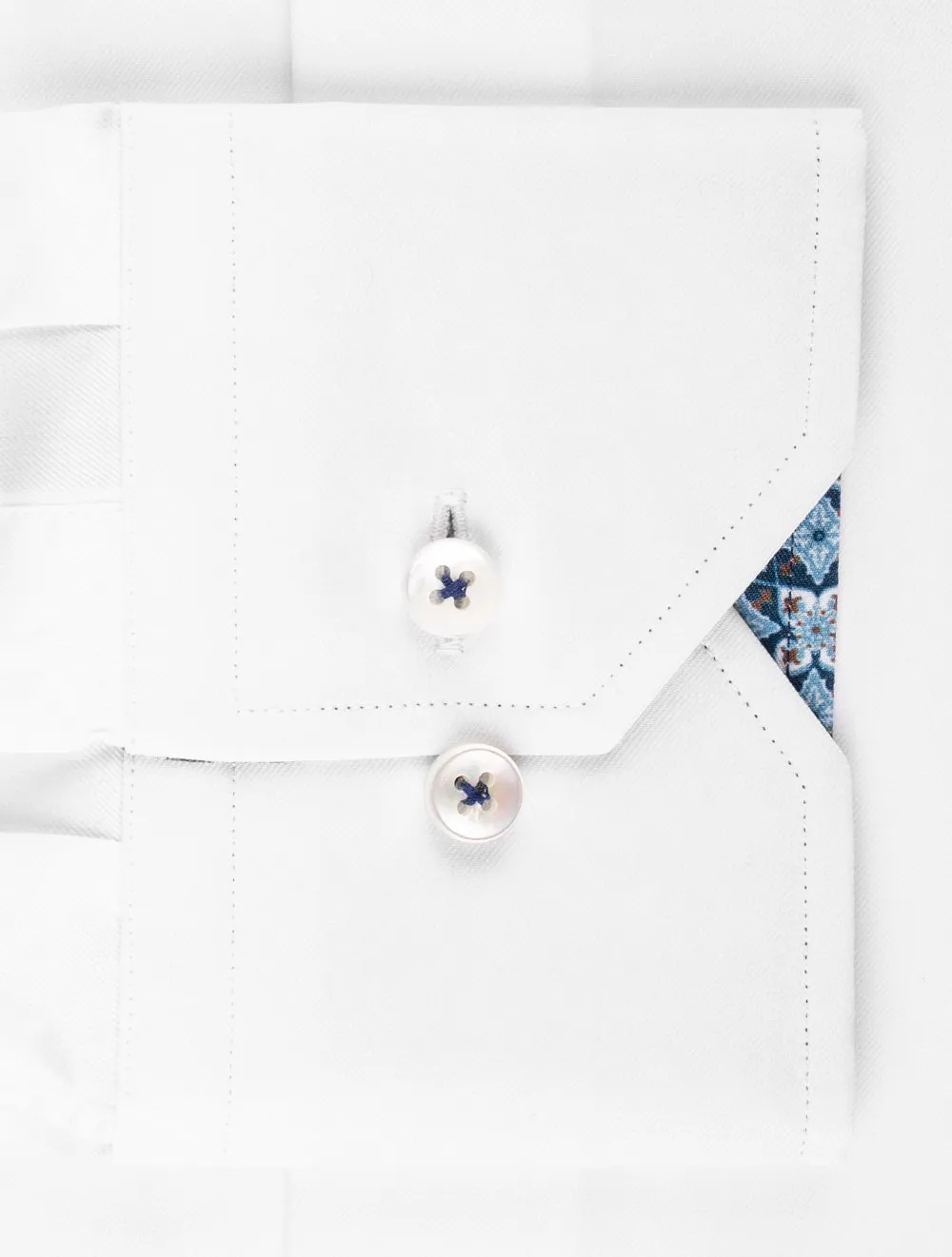 White Plain With Contrast Inlay Fitted Shirt