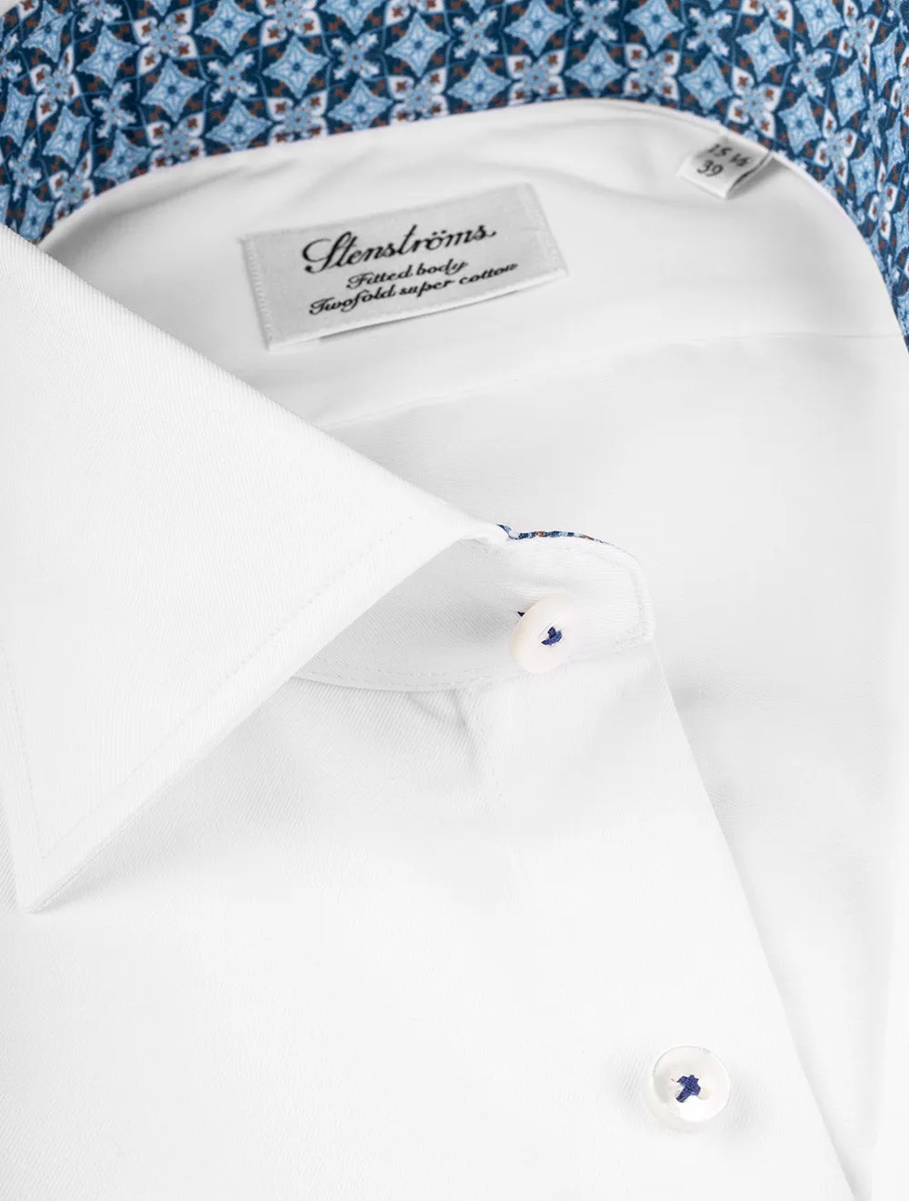 White Plain With Contrast Inlay Fitted Shirt