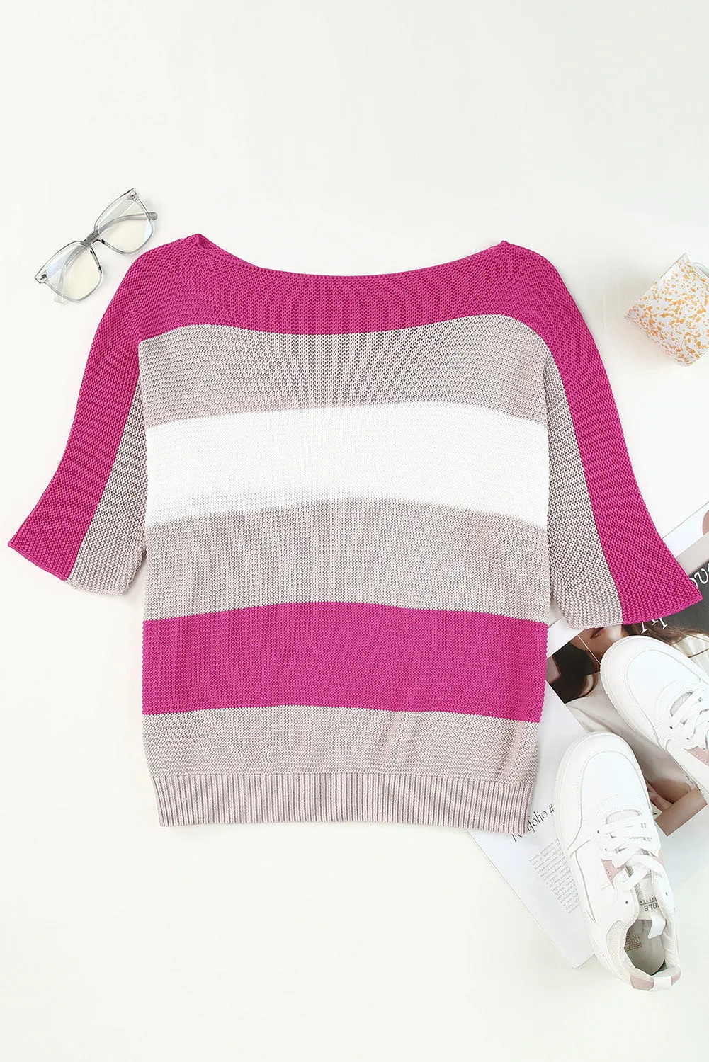 Willow Stripe Knit Half Sleeve Sweater