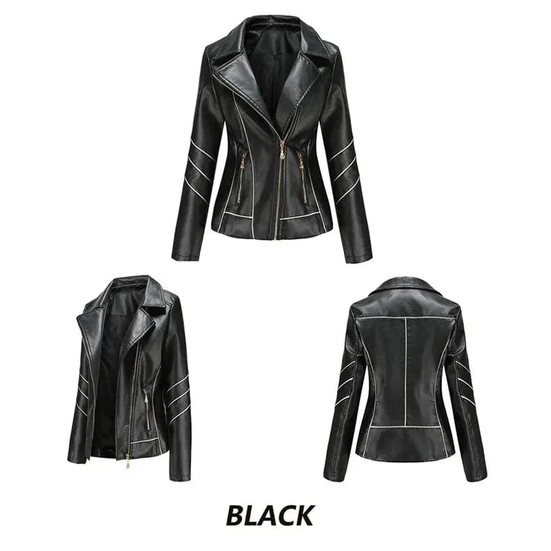 Women fashion Casual Biker Leather Jacket Coat