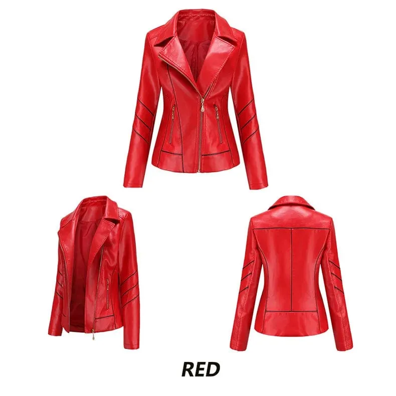 Women fashion Casual Biker Leather Jacket Coat