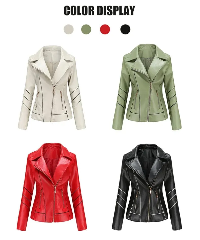 Women fashion Casual Biker Leather Jacket Coat