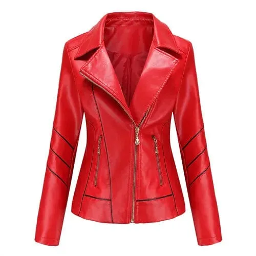 Women fashion Casual Biker Leather Jacket Coat