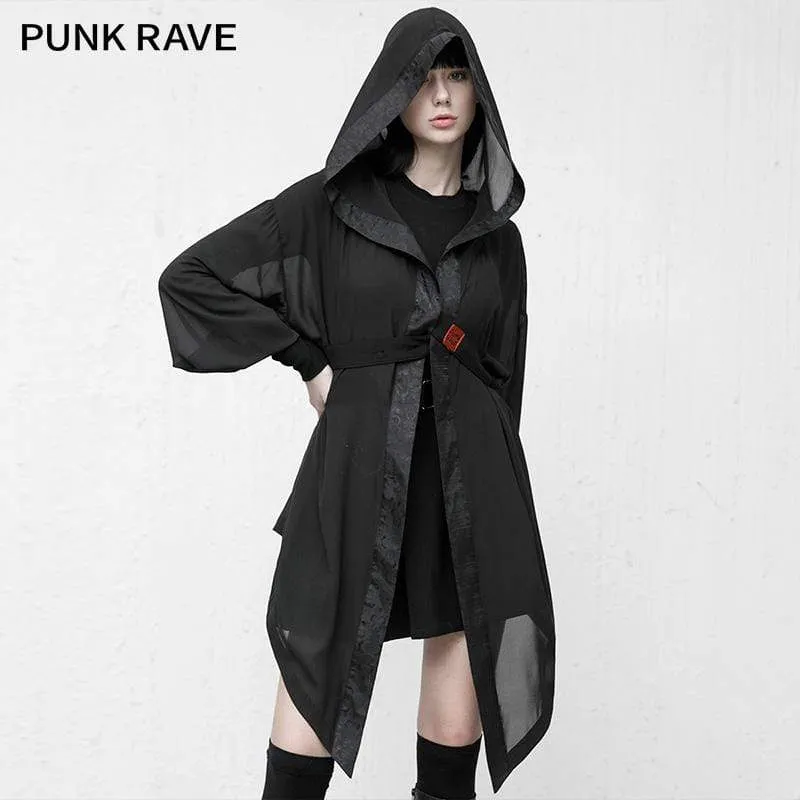 Women's Gothic Strappy Black Cloaks Splicing Knitted Tops