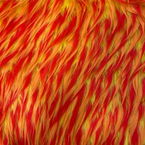 Yellow Red Orange Three Spike Shaggy Faux Fur Fabric