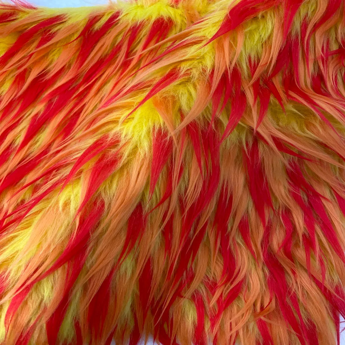 Yellow Red Orange Three Spike Shaggy Faux Fur Fabric